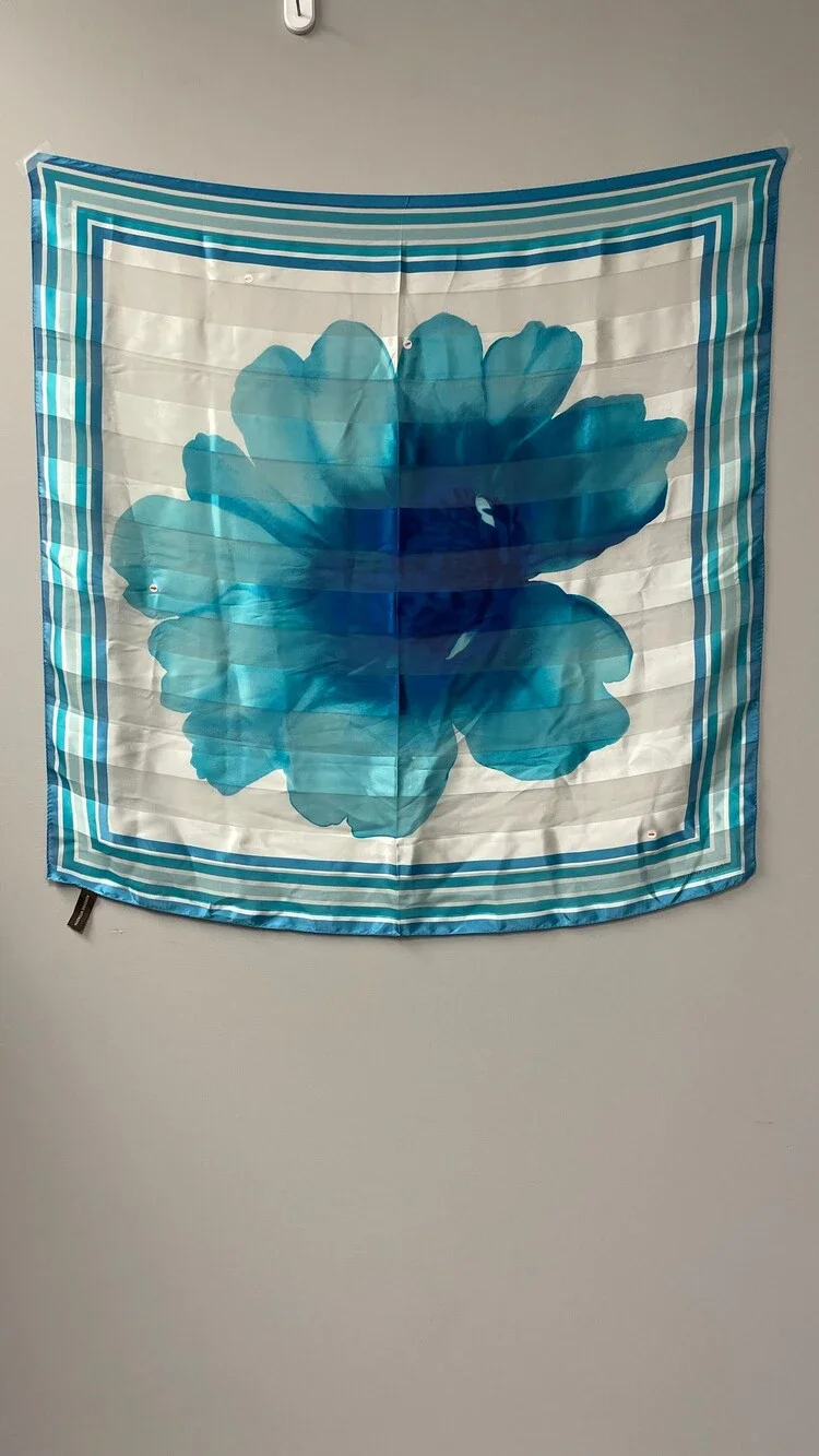 Adrienne Vittadini Blue Floral Silk Scarf Square Vintage